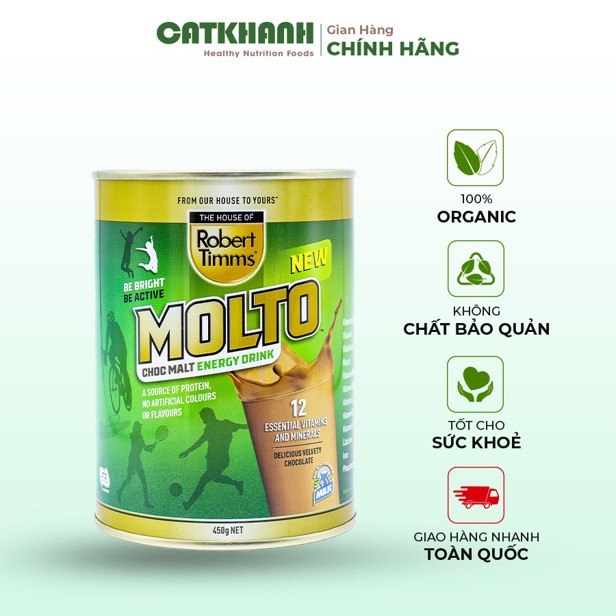 Sữa bột Canxi ca cao Robert Timms Molto Australia Giúp Tăng Trưởng Chiều Cao Bổ Sung CanXi Hộp 450gr