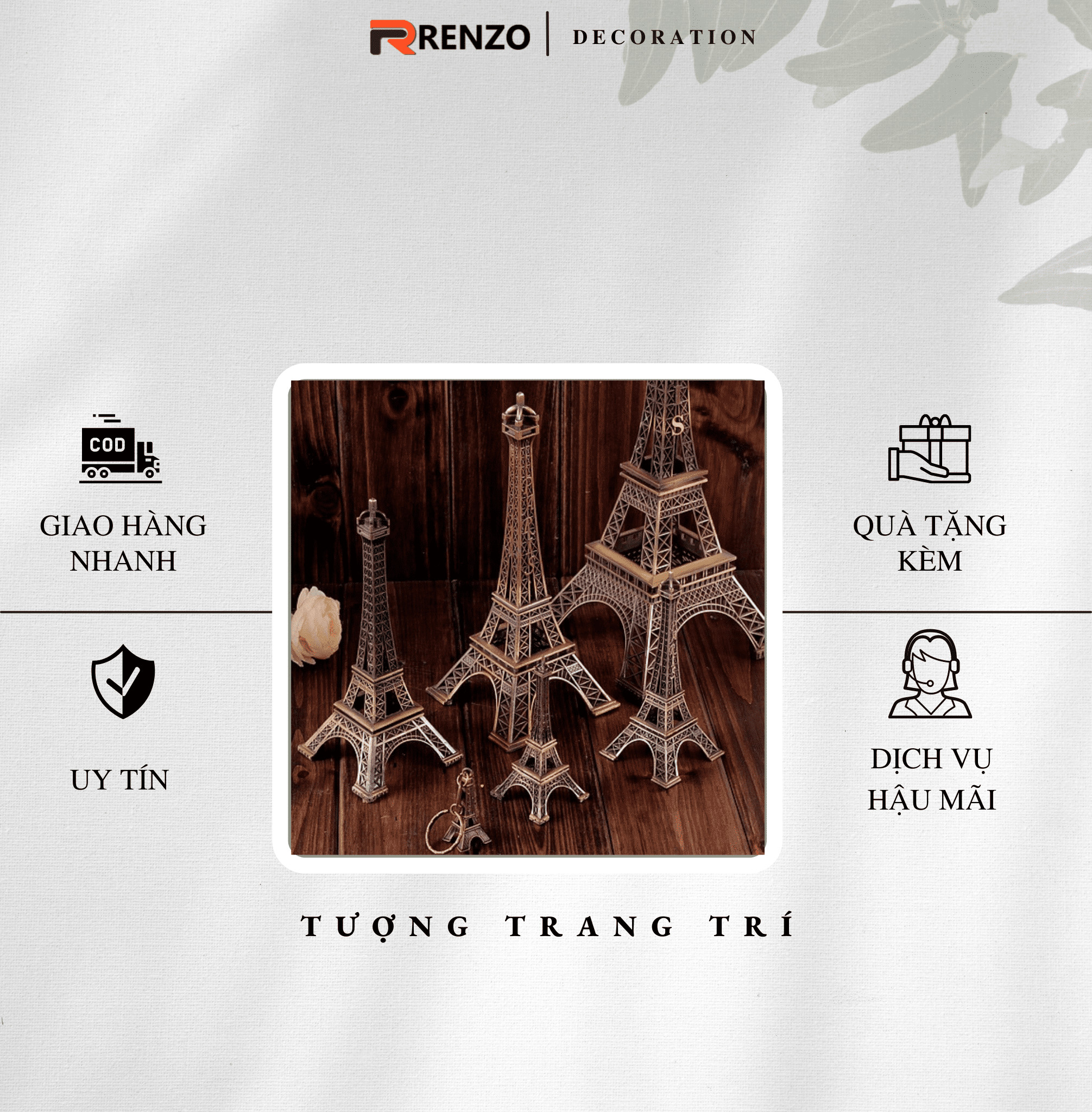 Mô hình tháp Eiffel bằng kim loại Decor trang trí cổ điển RENZO