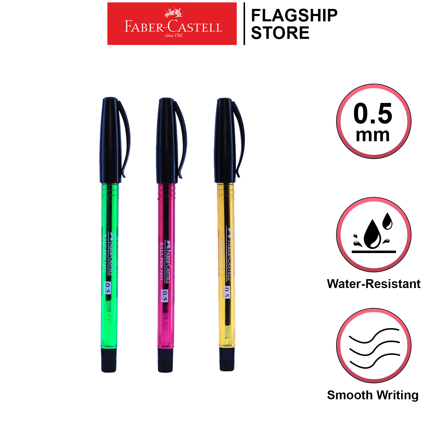 Faber-Castell 1431 Ballpen Black 3PCS Color Barrel