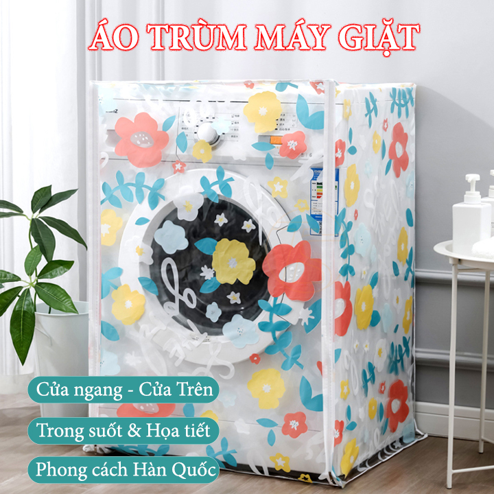 Áo trùm máy giặt cửa trên và cửa ngang từ 7kg đến 10kg - Kích thước 85x60x58 cm - Vải peva trong suốt - Áo trùm máy giặt lòng đứng - Tấm che đậy phủ máy giặt