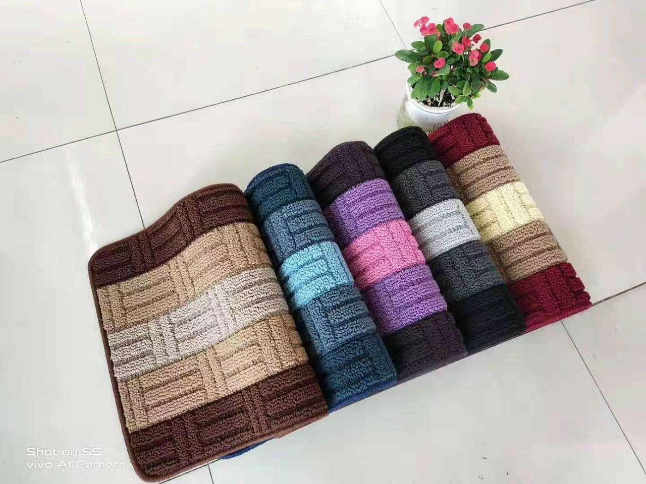 Combo 3 thảm chùi chân, thảm lau chân kẻ màu cao cấp, thảm lông lau chân chống trượt thấm hút 40 x 60cm