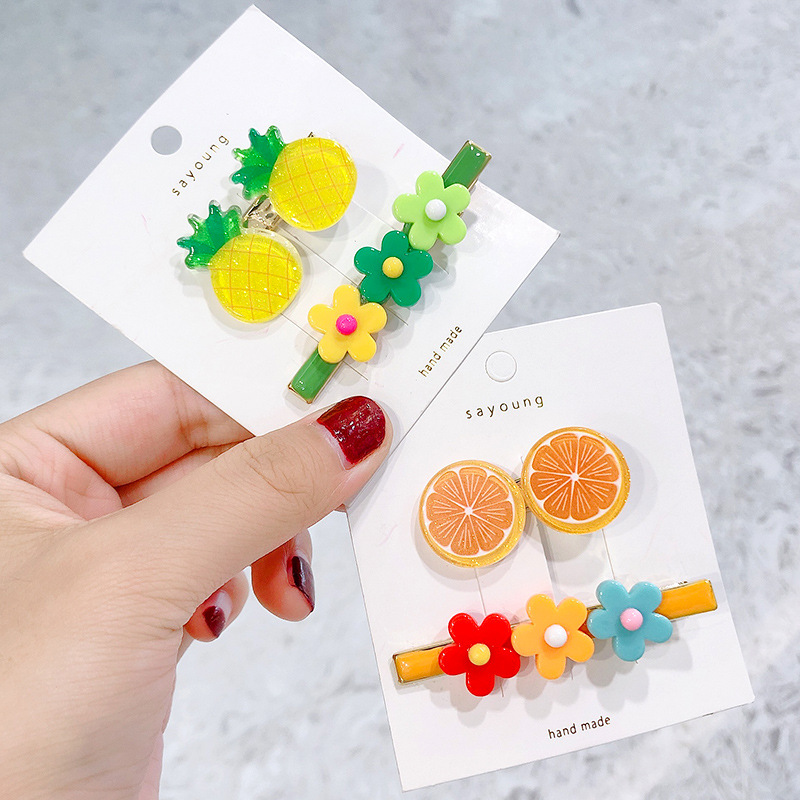 Set 2 kẹp mái hoa mai phối trái cây hè