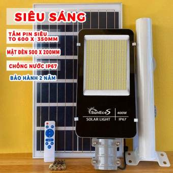 Đèn đường năng lượng mặt trời 400W SUNECO, Đèn Cao Áp Năng Lượng Mặt Trời, IP67 450 Led siêu sáng dùng ngoài đường phố, sân vườn, công viên, Có remote, cảm biến tự động, dây nối 5m, thời gian sáng 14 - 16h
