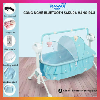 Nôi điện tự động cho em bé sơ sinh (Tặng màn), Nôi điện cho bé sơ sinh có kết nối Bluetooth phát nhạc và điều khiển từ xa, Kích thước 105x66x80cm (Dài x rộng x cao)