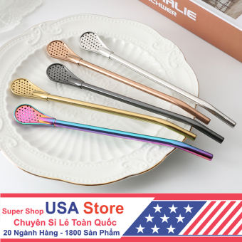 Ống Hút Đa Năng Kiêm Thìa Lọc Trà Inox Không Gỉ Cán Dài (Bạc)