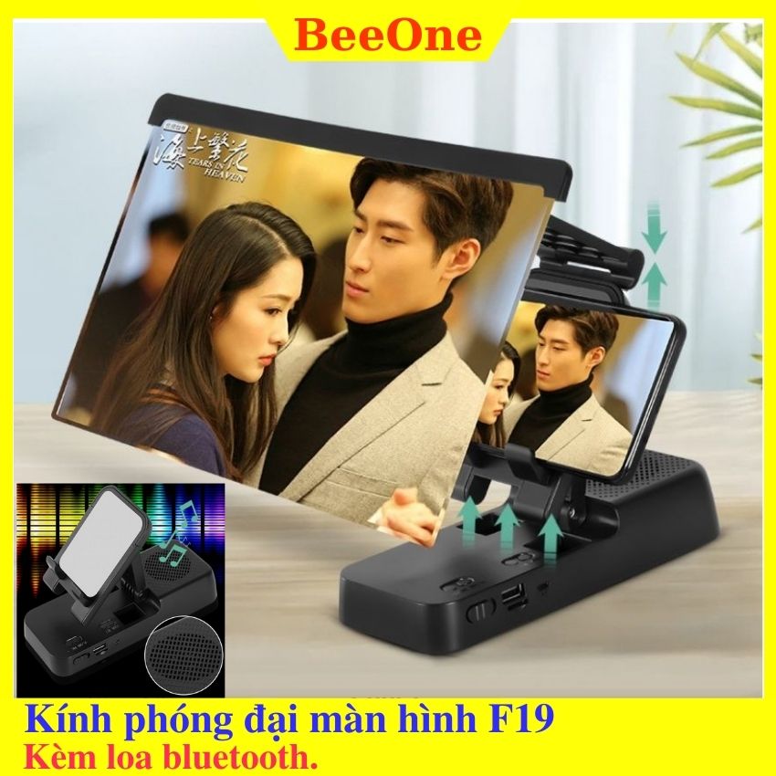 Kính phóng đại màn hình điện thoại Androi & Kèm Loa bluetooth F19 Chống bức xạ, ánh sáng xanh, kiêm sạc dự phòng - BeeOne