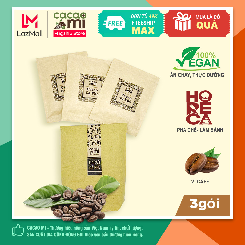 Combo 3 gói bột cacao cafe sữa CACAOMI - Thức uống sô cô la hương vị cà phê đậm vị ca cao nguyên chất thượng hạng 20g/gói