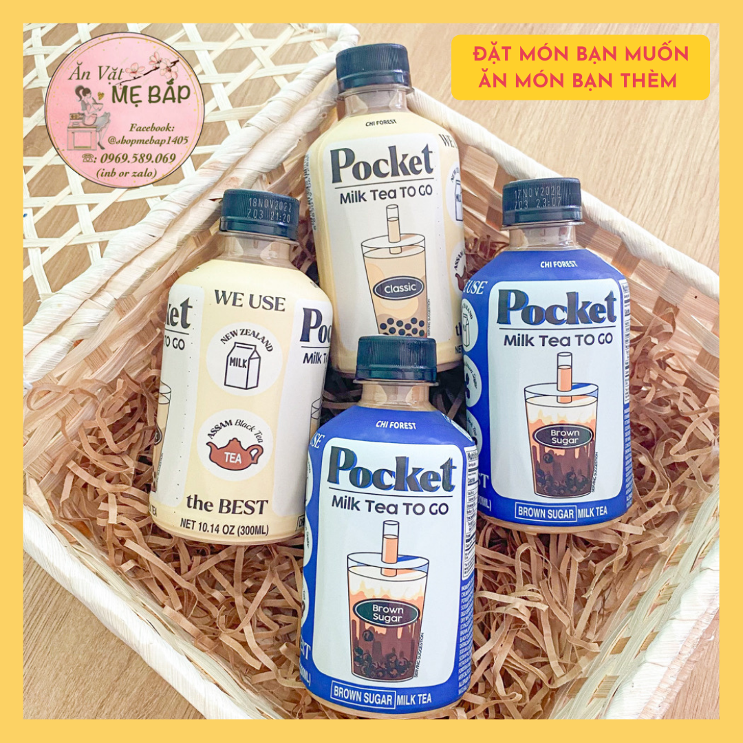 Trà Sữa Đóng Chai Uống Liền Pocket 300ml - Vị Truyền Thống và Đường Đen - Shop Mẹ Bắp [Date 12/2022]