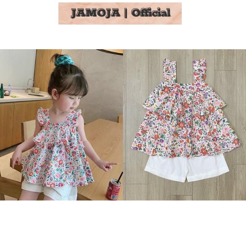 Đồ bộ bé gái Set áo cánh tiên hoa chun bèo ngực mix quần short trắng JAMOJA E1.098.150