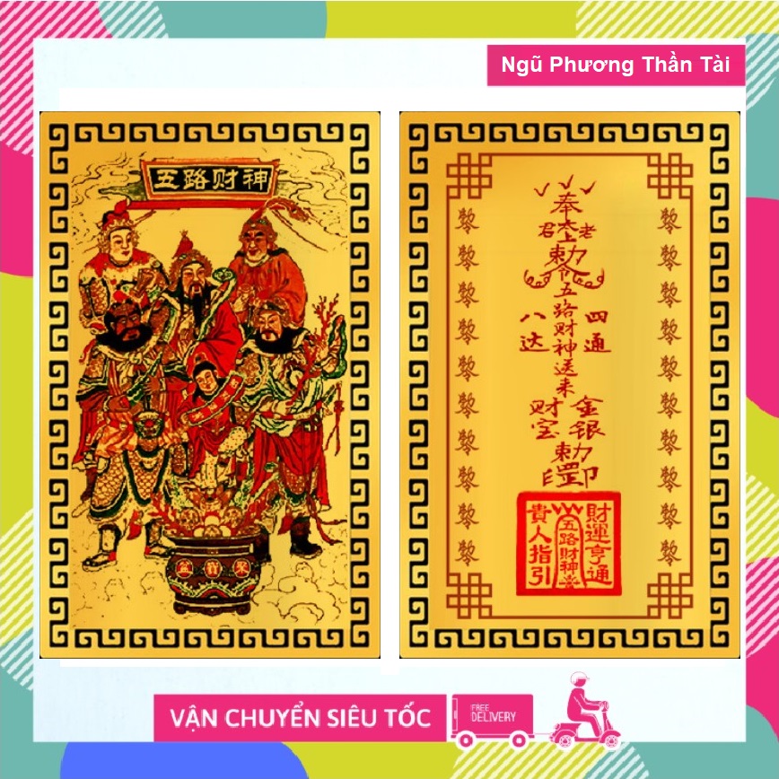 Ngũ Phương Thần Tài Phù Khai Vận Mở Cung Tài Lộc Giàu Có - Ngũ hổ Tướng - Đã Chú, Bằng Đồng Vàng - Nhôm