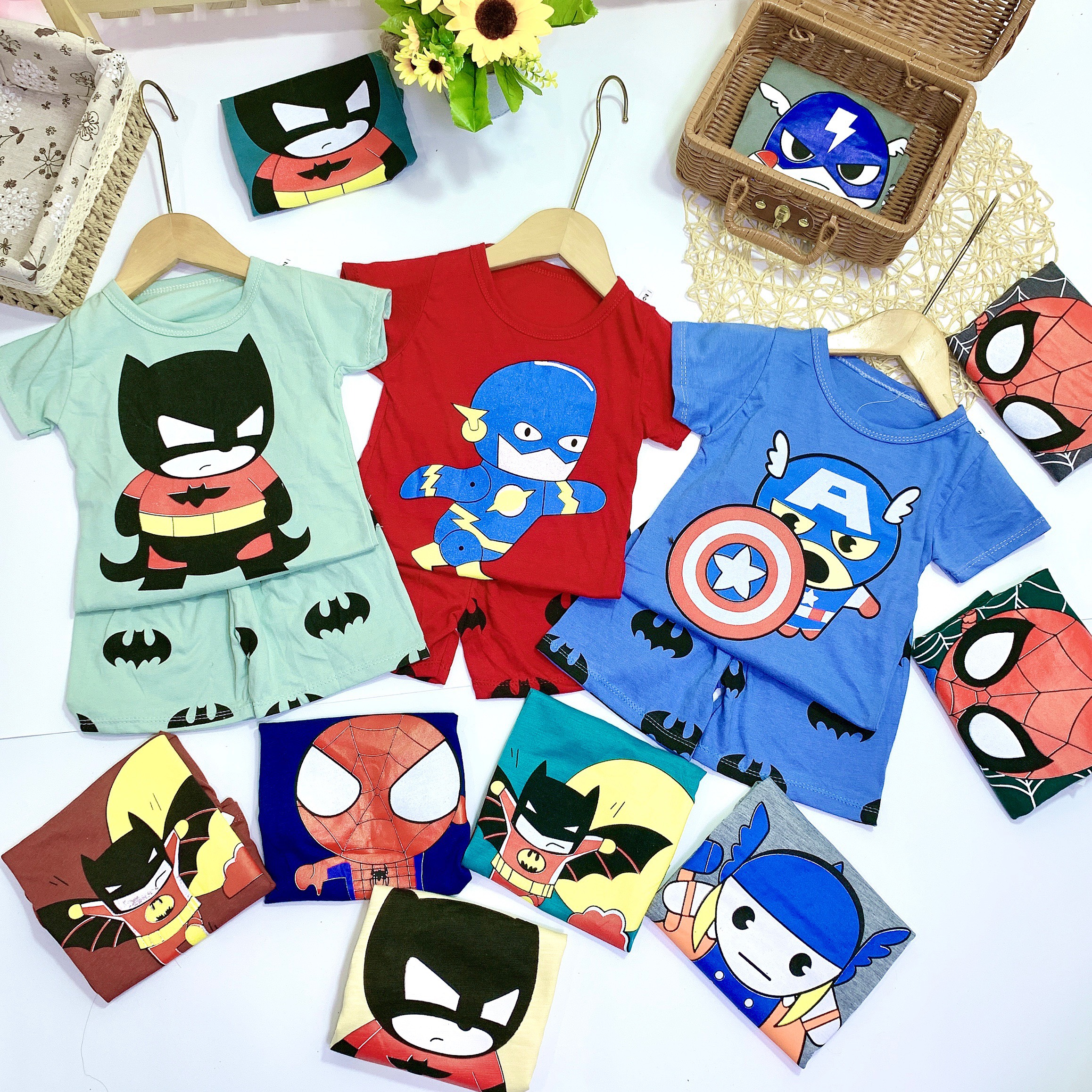 [COMBO 5 BỘ] Bộ hè hình SIÊU NHÂN cho bé, bộ cộc chất cotton 2C cho trẻ từ 1-5 tuổi
