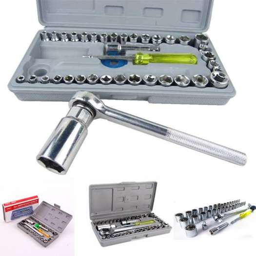 Bộ khẩu mở siết ốc và bugi 40 chi tiết Khẩu vặn ốc, bộ típ sửa xe, Dụng cụ sửa chữa đa năng, Bộ khẩu mở siết ốc chất lượng Bộ cờ lê mở siết ốc 40 chi tiết đa năng Clever Mart,Bộ dụng cụ mở bu lông ốc vít