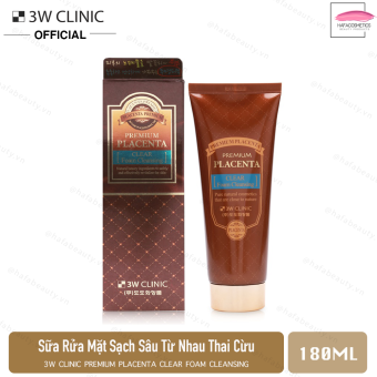 Sữa Rửa Mặt Dịu Nhẹ Chiết Xuất Nhau Thai Cừu 3W Clinic Premium Placenta Clear Foam Cleansing 180ml _ 3W Clinic Chính Hãng