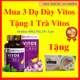 3 DẠ DÀY VITOS TẶNG 1 TRÀ VITOS- Viên uống dạ dày VITOS giảm acid dịch vị bảo vệ niêm mạc dạ dày- AN001