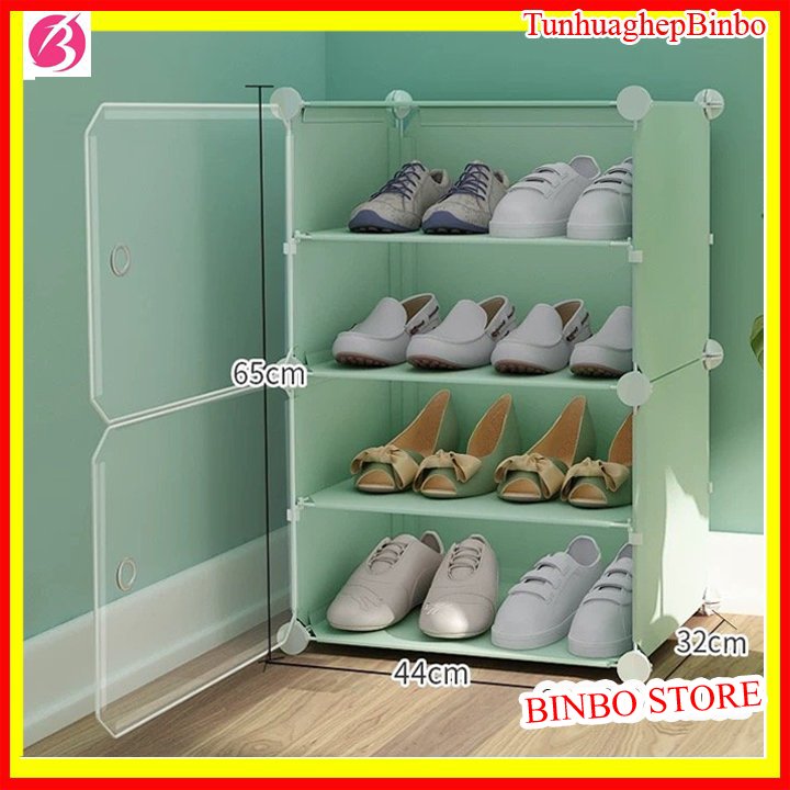 TỦ NHỰA ĐỂ GIÀY DÉP KIỂU MỚI 4 Ô (chia ô) ĐỂ ĐƯỢC 16 ĐÔI GIÀY CỬA DÁN DECAL XINH XẮN-Tủ nhựa để giày thông minh