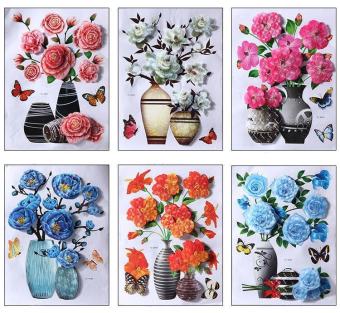 Tranh dán tường, tranh nổi bình hoa 3D chi tiết sẵn keo bóc dán gồm 12 mẫu chọn lọc
