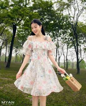 MYAN DESIGN Váy 2 Dây Trễ Vai Nơ Hoa Buộc Dây Vvn042315