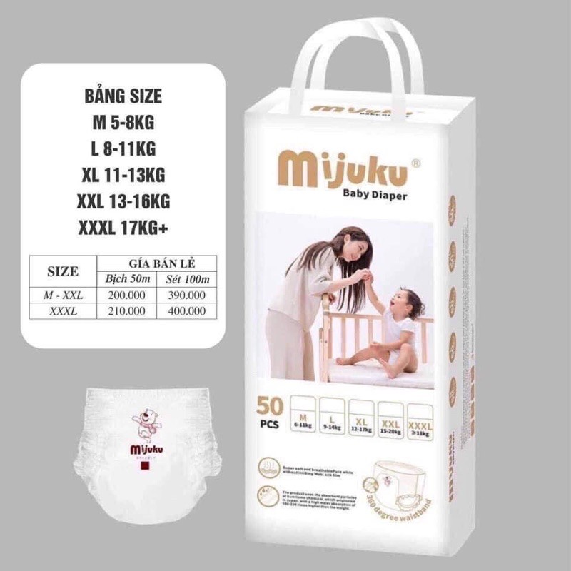 Tã dán cao cấp mijuku 50 miếng siêu thấm hút
