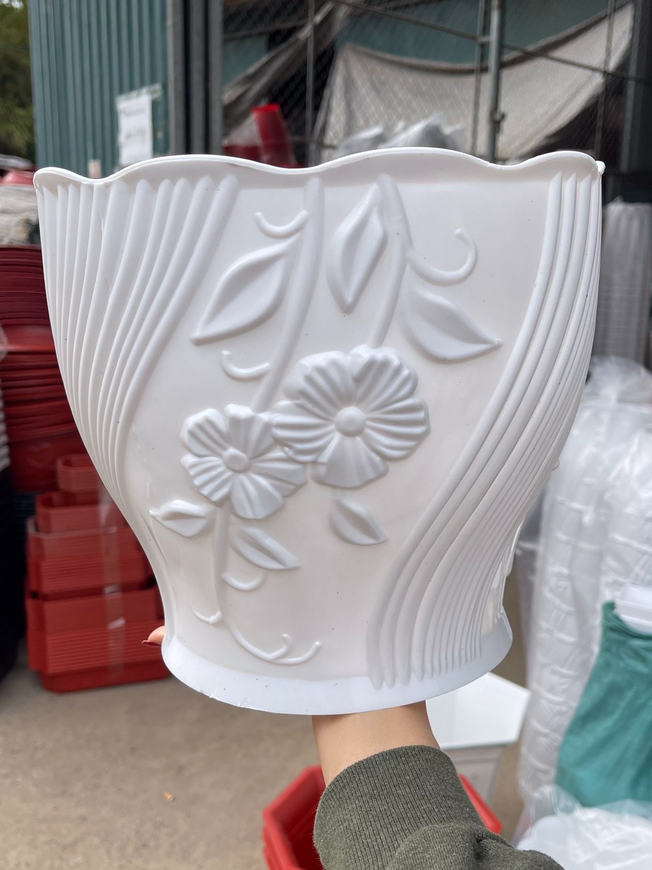 Chậu nhựa cứng giả sứ cao cấp mây để bàn 20x18cm trồng hoa, cây cảnh, cây phong thủy siêu xinh
