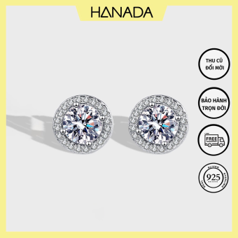 Bông Tai Bạc 925 Tròn Đá Chuẩn 6A Sáng Lấp Lánh đi Tiệc Hanada 0355