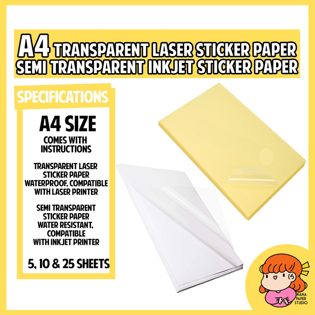 10Pcs A4 Clear Transparent Film Self Adhesive Sticker Paper For Laser  Printer