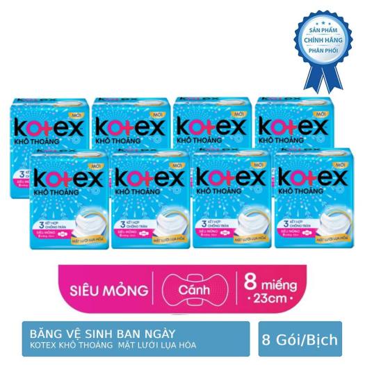 Bịch 8 Gói Băng Vệ Sinh Kotex Khô Thoáng Ngày Lưới Siêu Thấm - Siêu Mỏng Cánh 8 Miếng 23cm