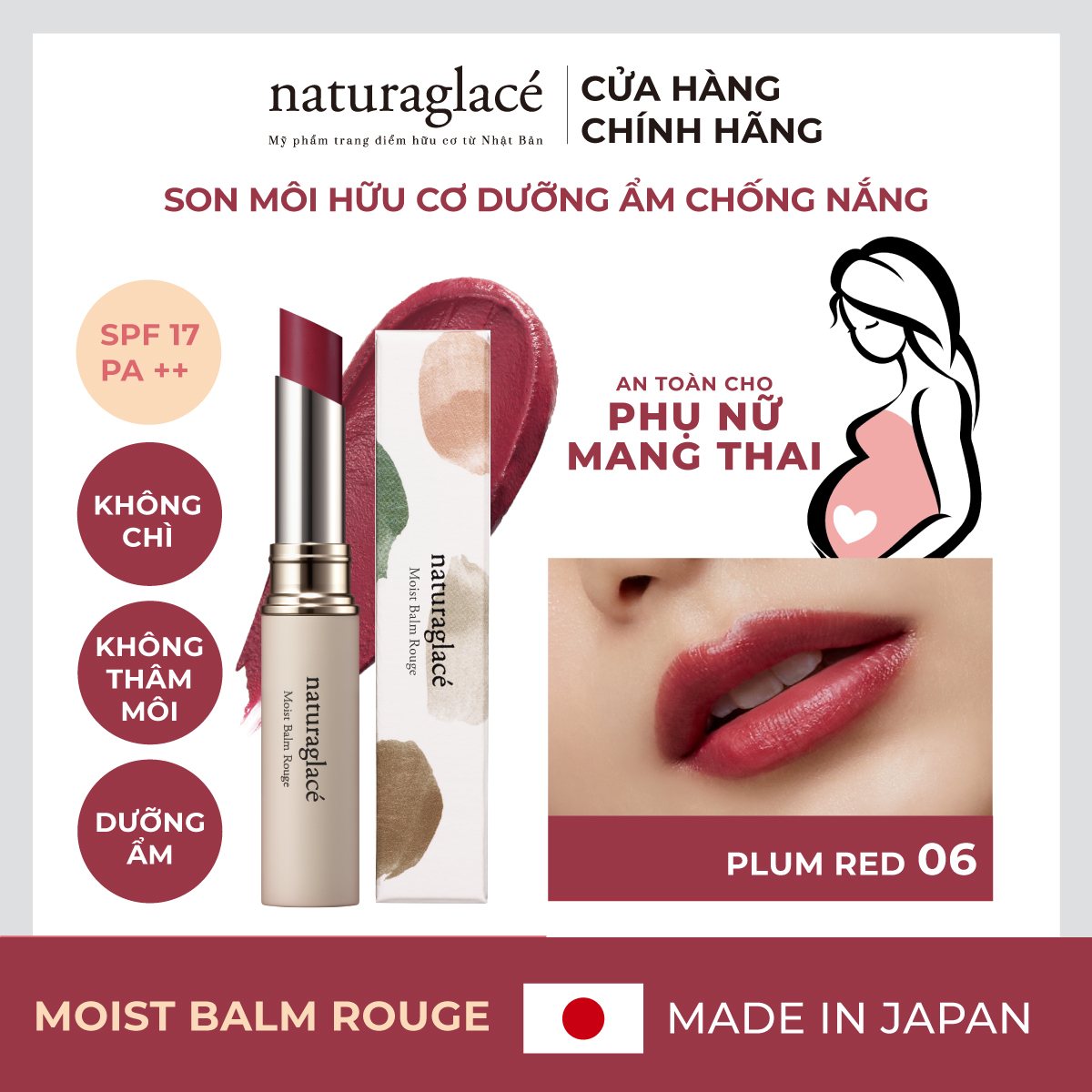 Son môi hữu cơ dưỡng ẩm và chống nắng naturaglacé (06 - Plum Red)