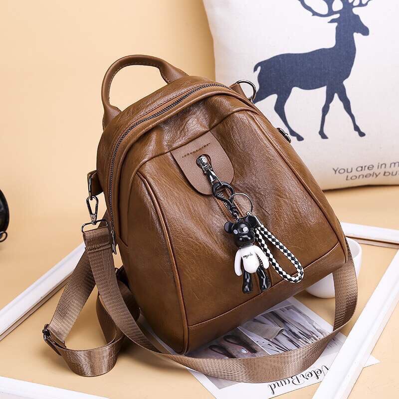 Balo nữ da mềm kèm phụ kiện gấu hq 79