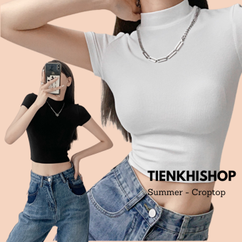 Áo thun tay ngắn cổ lọ Tiên Khỉ phom ngắn màu trơn BS15