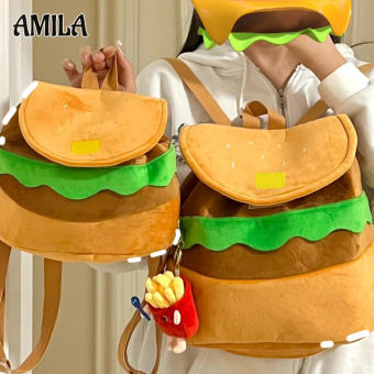 AMILA Ba Lô Nữ Ba Lô Thời Trang Ba Lô Hình Hamburger Hoạt Hình Dễ Thương Cặp Học Sinh