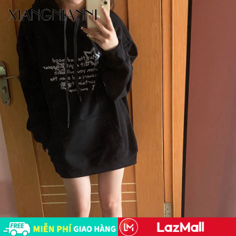 Xiang Nian ni Áo Nỉ Có Mũ Nữ mùa thu mới áo nỉ có mũ áo nỉ có mũ trùm đầu in họa tiết rộng