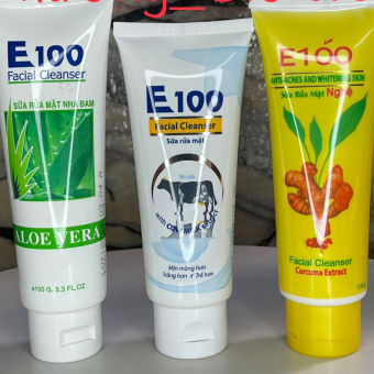 Sữa Rửa Mặt E100 100g - 80g - Nghệ - Bò - Nha Đam Cho Làn Da Sạch Và Sáng Mịn - Hàng Công Ty Loại 1