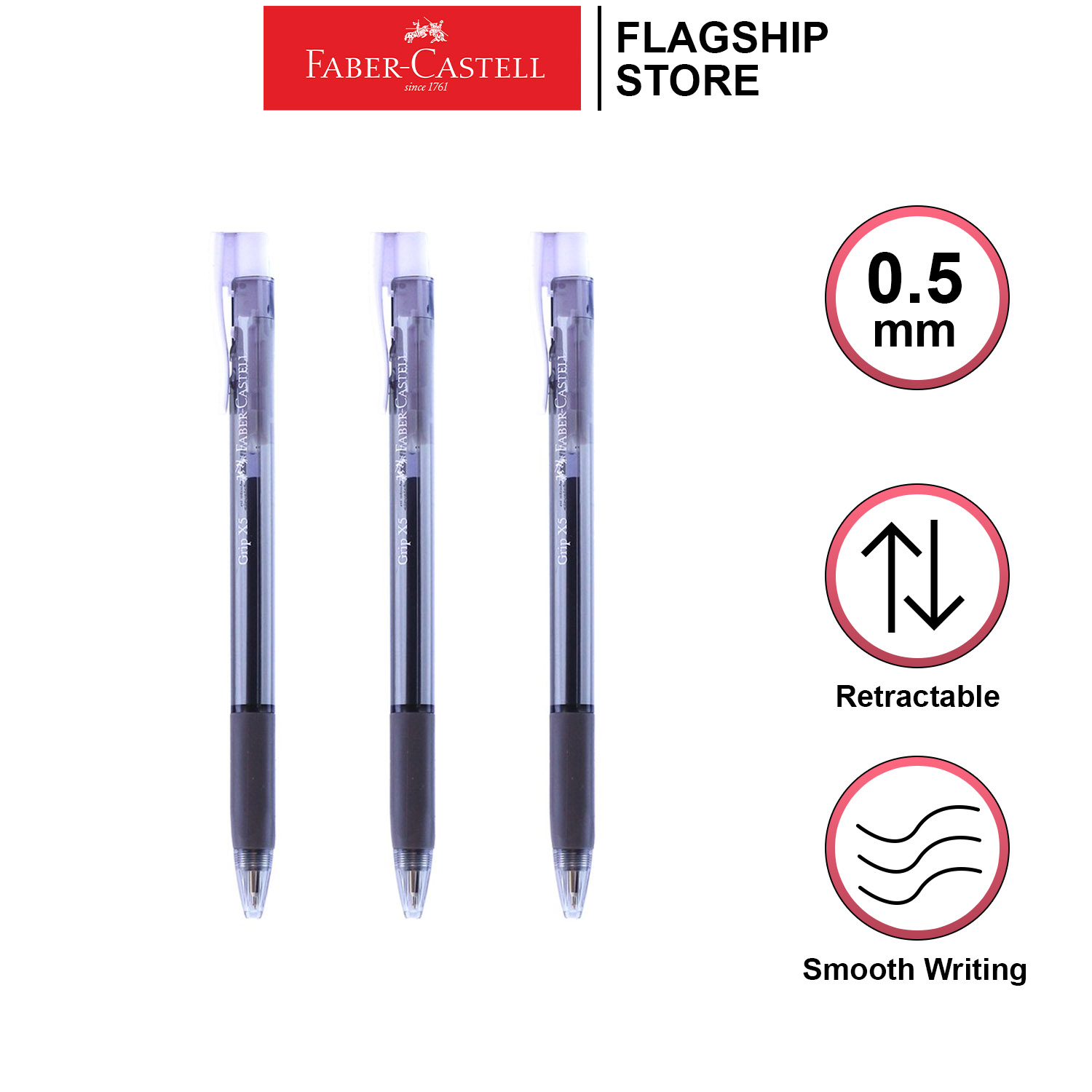 Faber-Castell Grip X5 Ballpen Black 3PCS