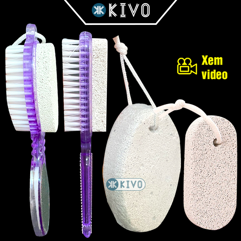 Đá Bọt Biển Chà Gót Chân Hình Bầu Dục Có Quai - Cây Chà Gót Chân 3 Trong 1 Bàn Chải Lông Mềm + Đá Bọt Biển + Bàn Chà Nhựa Gai Đa Năng Dụng Cụ Chà Gót Chân ,  Đá Mài Gót Chân , Đá Tẩy Tế Bào - Kivo