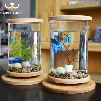 1 Chiếc Phụ Kiện Trang Trí Bể Cá Mini Bể Cá Betta Bằng Thủy Tinh Đế Tre Xoay Trang Trí Bát Cá Phụ Kiện Bể Cá