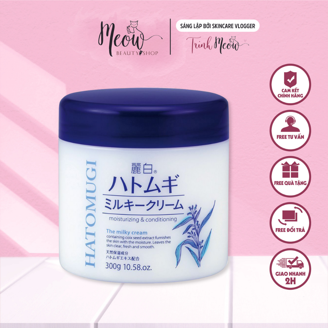 Hatomugi - Kem Dưỡng Ẩm Trắng Da Hatomugi Kumano Moisturizing & Conditioning The Milky Cream 300g