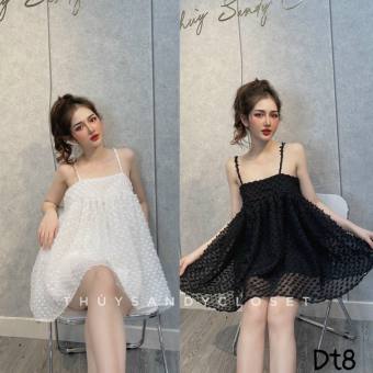 SET ĐẦM SUÔNG 2 DÂY XÒE RỘNG NGẮN TÀ SEXY PHỐI KÈM QUẦN ĐÙI NGẮN, CHẤT LIỆU VOAN LÔNG VŨ CỰC ĐẸP, SANG TRỌNG