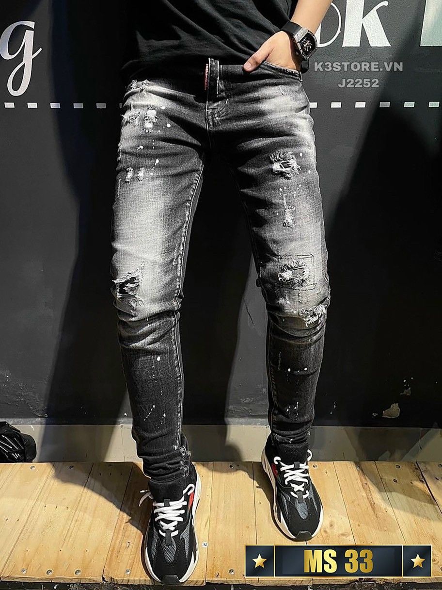 QUẦN JEAN NAM HỌA TIẾT RÁCH NHẸ, XƯỚT  ĐỘC ĐÁO THỜI TRANG SUNNYFASHION CAO CẤP C10