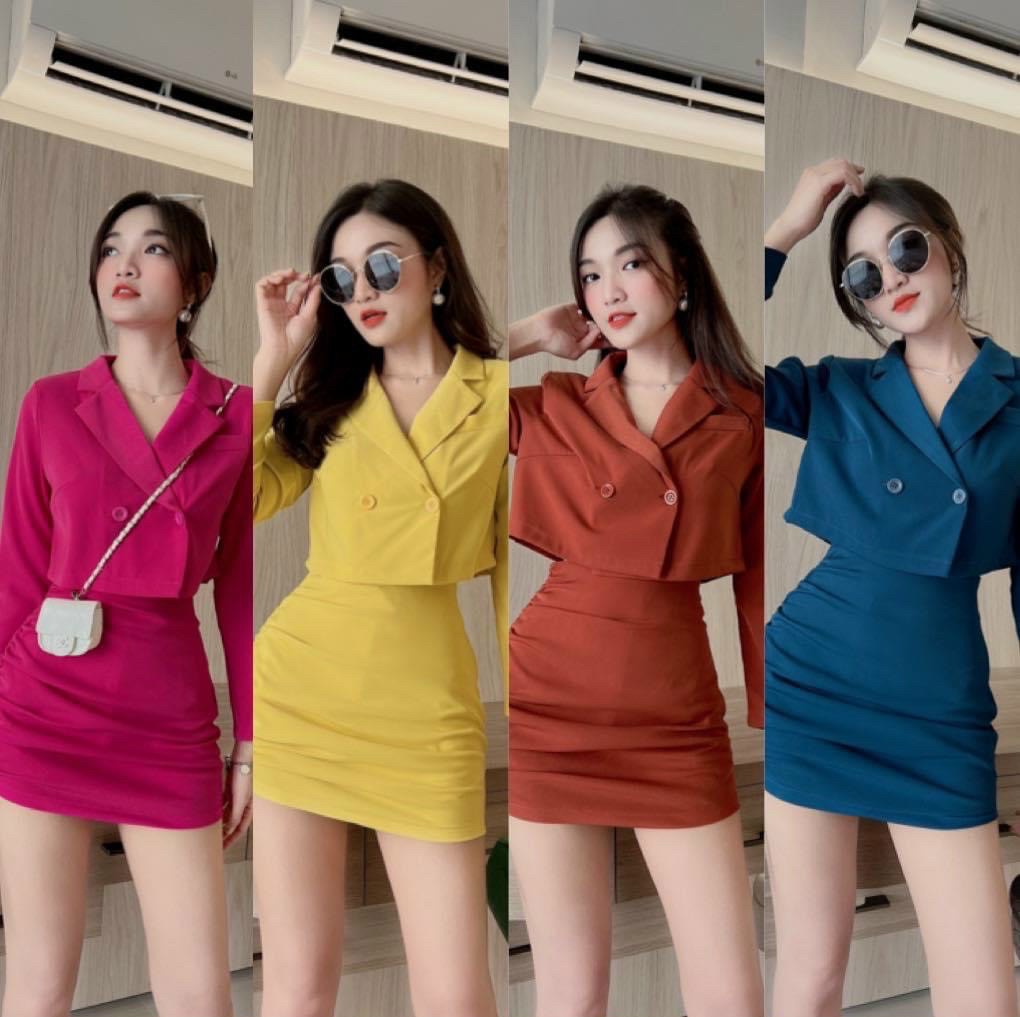 Sét bộ áo kiểu kèm váy rút 2 bên cực kì hot.