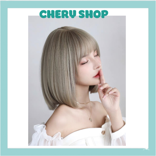 tóc giả nữ nguyên đầu ngắn cúp ngang vai 3030 làm bằng sợi tơ cao cấp tặng kèm lưới trùm