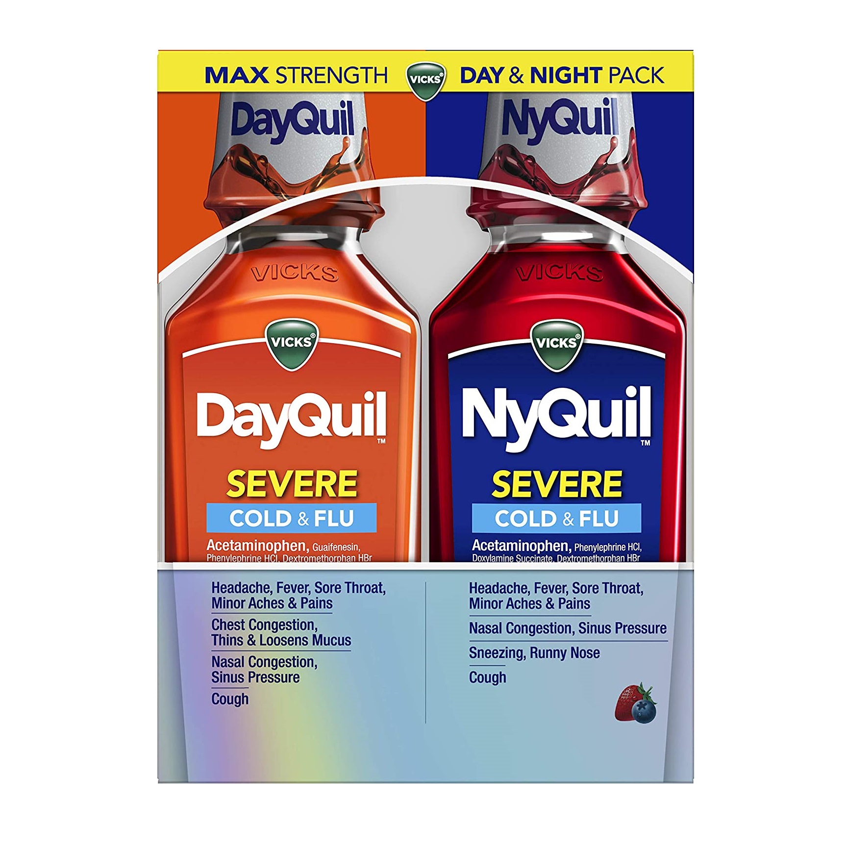 Siro vicks dayquil & nyquil cold & flu severe 354ml x2 giảm ho, cảm cúm hương cherry