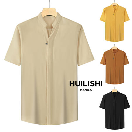 HUILISHI Good quality V neck plain men's casual fashion polo