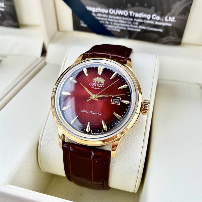 Đồng hồ Orient bambino gen 1 mặt xanh viền vàng hồng case 40.5mm. 3atm