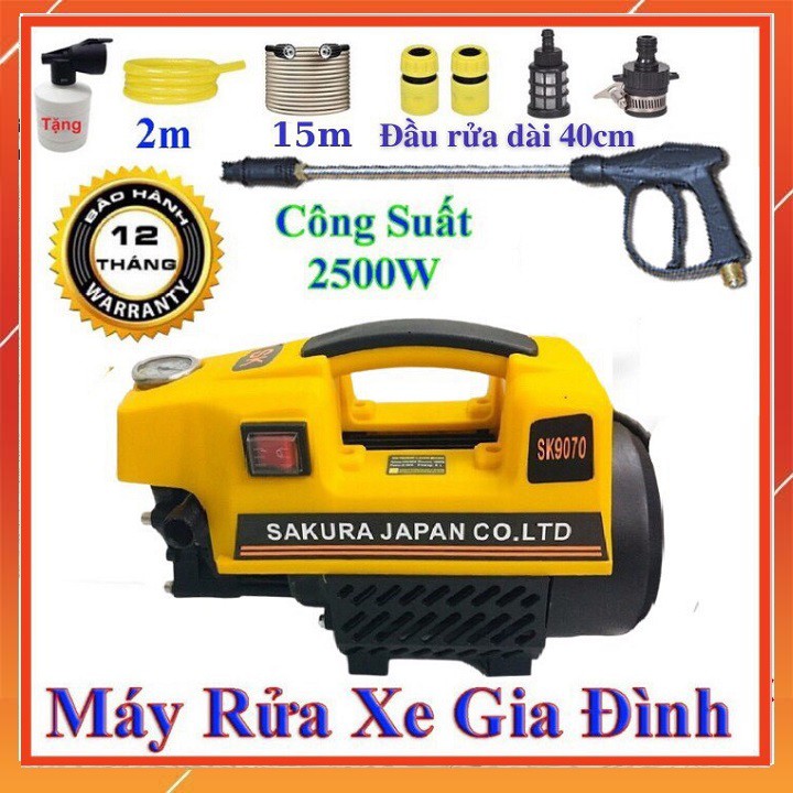 Máy rửa xe SAKURA - 2500 W  lõi đồng 100%  tặng bình bọt và cần dài