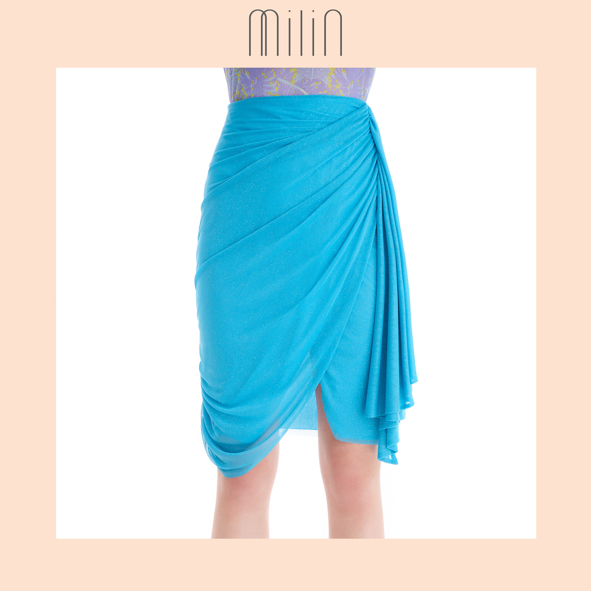 [MILIN] Front draped slit detail asymmetric ruched high waisted skirt / Pistil Skirt ราคา 1,287 บาท*ส่งฟรี