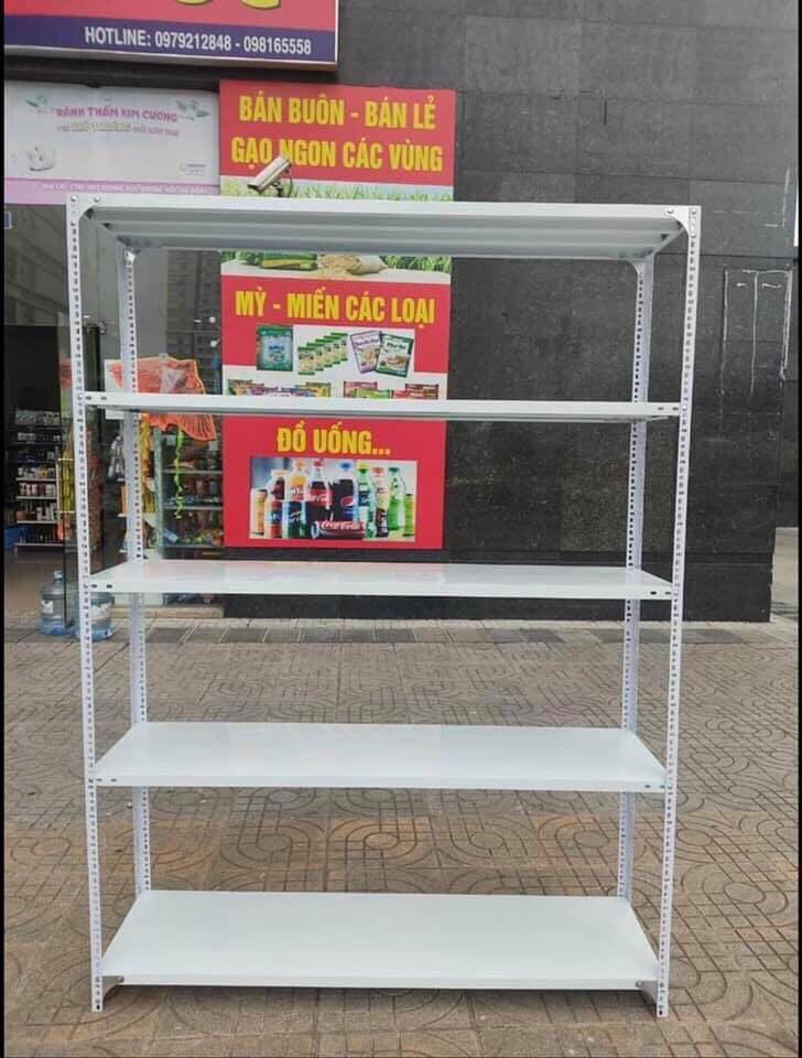 Kệ sắt v lỗ: dài 1m2 x rộng 40cm x cao 1m5 x 5 tầng