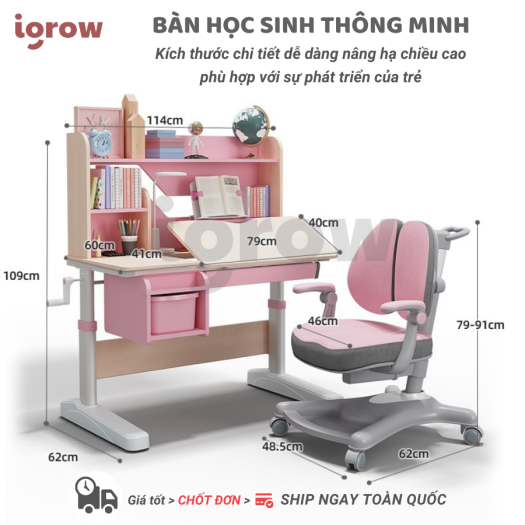 Bộ bàn học sinh cao cấp CHỐNG CẬN cho bé mọi lứa tuổi, thương hiệu Igrow