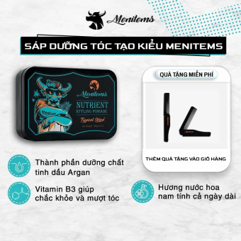Sáp vuốt tóc Menitems, sáp vuốt tóc nam Pomade, giữ nếp, tạo kiểu lên đến 10H lưu hương lâu nước hoa Tropical Wind