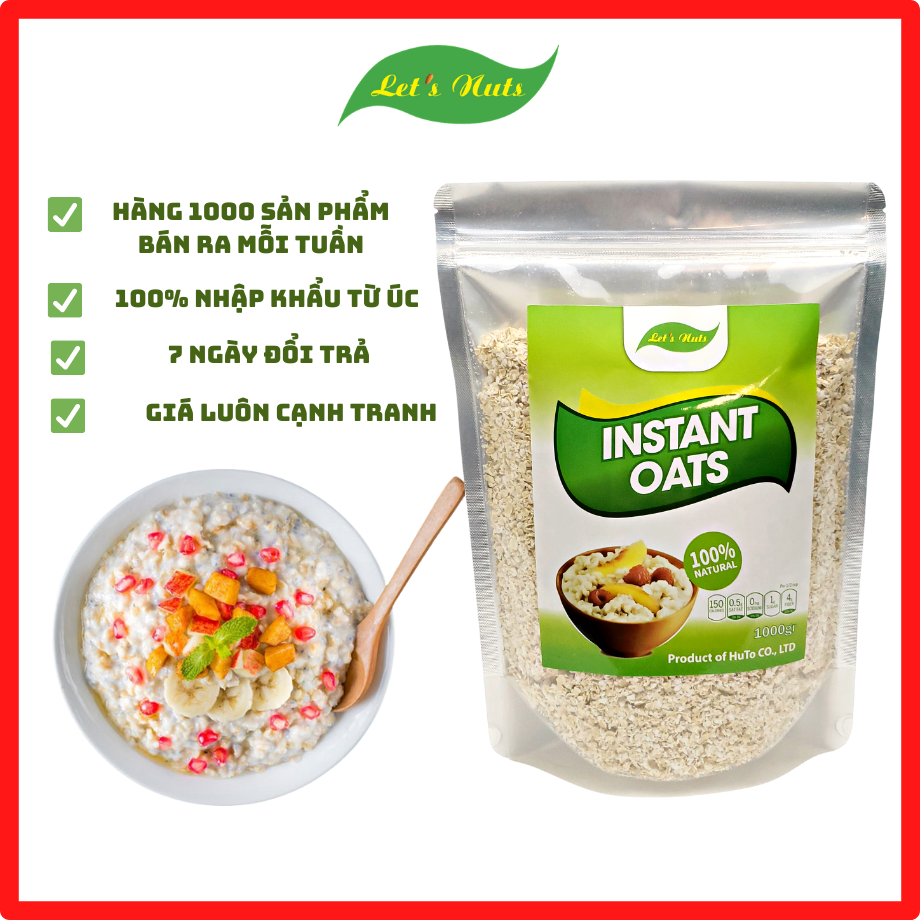 [HCM]Hạt yến mạch cán vỡ Lets Nuts túi 1kg làm ngũ cốc giảm cân bột yến mạch người tập gym bổ sung chất dinh dưỡng LETNUT