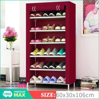 Tủ giày dép 7 tầng 6 ngăn bọc vải cao cấp -Tủ đựng giày dép 7 tầng bọc vải cao cấp - Kệ giày dép 7  tầng khung inox, giá để giày inox 7 tầng, giầy dép, kệ để đồ, kệ sách